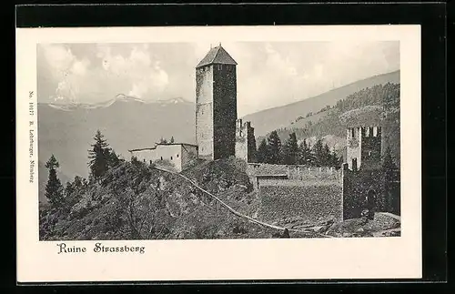 AK Gossensass, Ruine Strassberg mit Bergpanorama