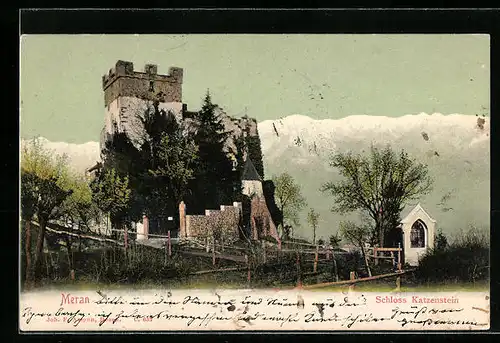 AK Meran, Schloss Katzenstein mit Bergpanorama