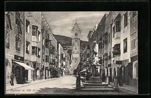 AK Vipiteno, Strassenpartie mit Kirche, all` Isarco
