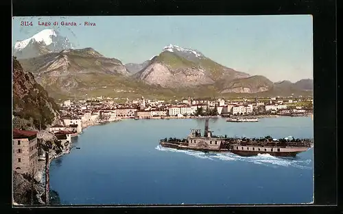 AK Riva /Lago di Garda, Ortspartie mit Dampfer