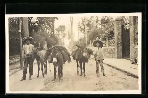 Foto-AK Einwohner mit Eseln