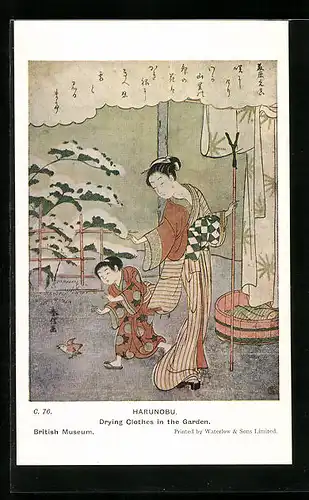 Künstler-AK Harunobu, Drying Clothes in the Garden