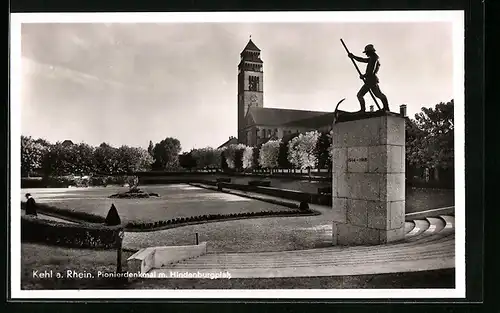 AK Kehl a. Rhein, Pionierdenkmal mit Hindenburgplatz