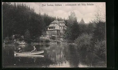 AK Bad Sachsa / Südharz, Schmelzteich mit Villa Gutsche