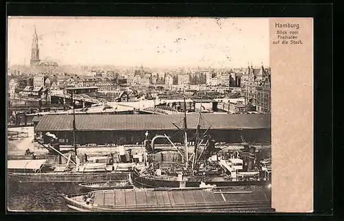 AK Hamburg, Blick vom Freihafen auf die Stadt