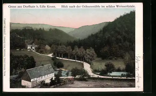 AK Dorfhain, Blick nach der Ochsenmühle im wilden Weisseritztal