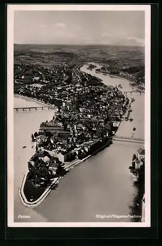 AK Passau, Gesamtansicht, orig. Fliegeraufnahme