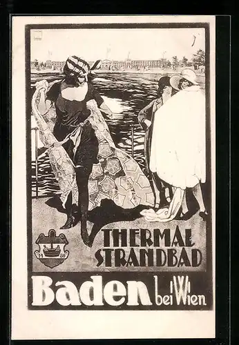 Künstler-AK Baden, Thermal Strandbad
