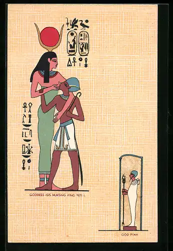 AK Goddess Isis Nursing King Seti I, God Ptah