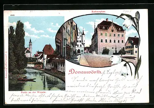 AK Donauwörth, Partie an der Wörnitz, Rathausplatz