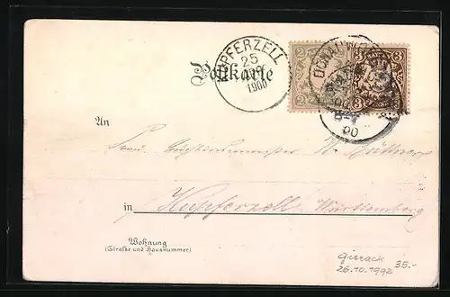 Lithographie Donauwörth, Ortspartie mit Fluss