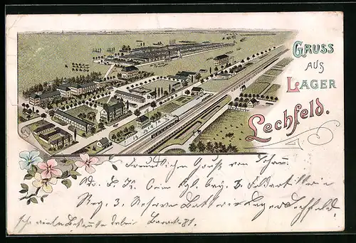 Lithographie Lager Lechfeld, Lager aus der Vogelschau