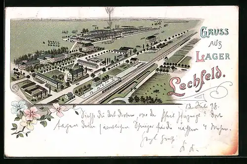 Lithographie Lager Lechfeld, Blick aus der Vogelschau