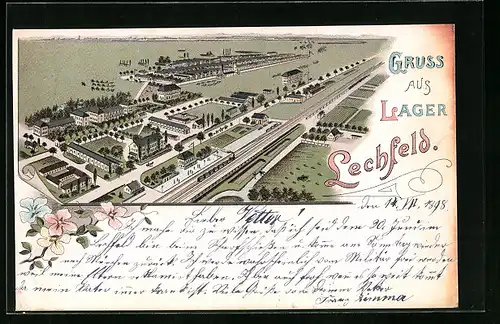 Lithographie Lager Lechfeld, Blick auf das Lager