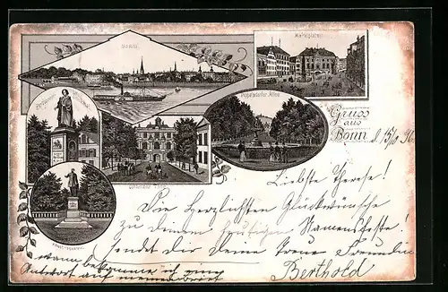 Lithographie Bonn, Marktplatz, Poppelsdorfer Allee, Coblenzer Thor