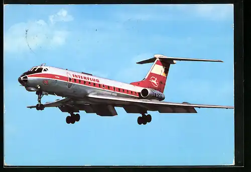 AK Interflug, Flugzeug TU 134 am Himmel