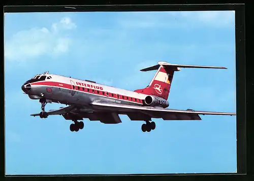 AK Interflug, Flugzeug TU 134 am Himmel