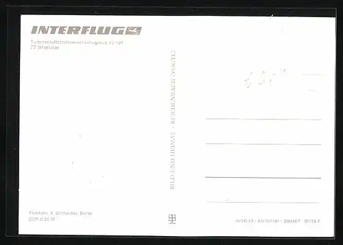 AK Interflug, Flugzeug TU 134 am Himmel