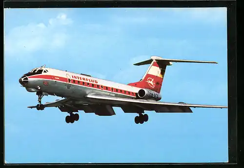 AK Interflug, Flugzeug TU 134 am Himmel