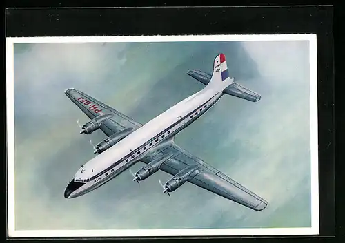 Künstler-AK Douglas DC 6 B, KLM The Flying Dutchman