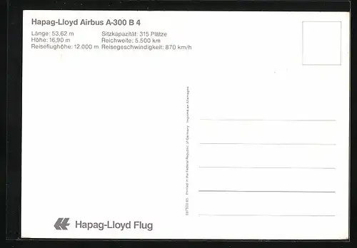 AK Flugzeug der Hapag-Lloyd Airbus A-300 B4 in der Luft