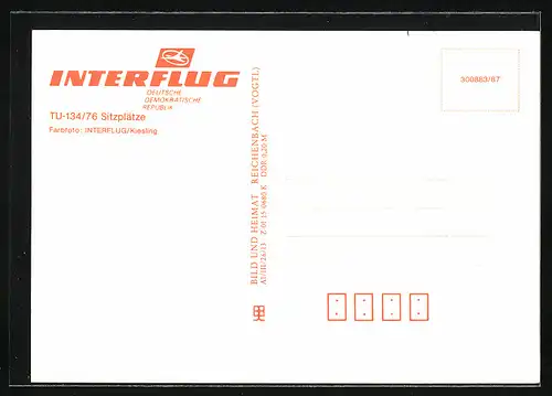 AK Flugzeug TU-134 /76 von der Fluggesellschaft Interflug