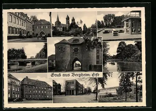 AK Bergheim /Erft, Strassenpartie, Schwimmbad, Partie am Fluss