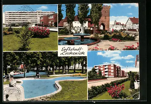 AK Lechenich /Erftstadt, Strassenpartie mit Fachwerkhäusern, Stadtpark, Strassenpartie mit Wohnhäusern