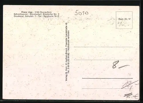 AK Oberaussem /Bez. Köln, Ortspartie mit Kirche im Winter, Ortsansicht mit Grünanlage, Schwimmbad