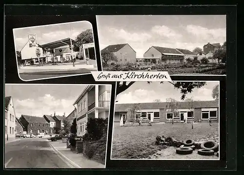 AK Kirchherten, Tankstelle, Spielplatz mit Kindern, Strassenpartie