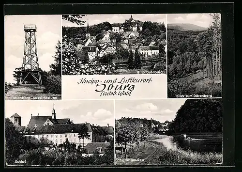 AK Iburg /Teutob. Wald, Aussichtsturm Dörenberg, Charlotten-See, Blick zum Dörenberg