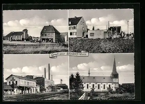 AK Elsdorf /Rhld., Bahnhof, Kirche, Strassenpartie