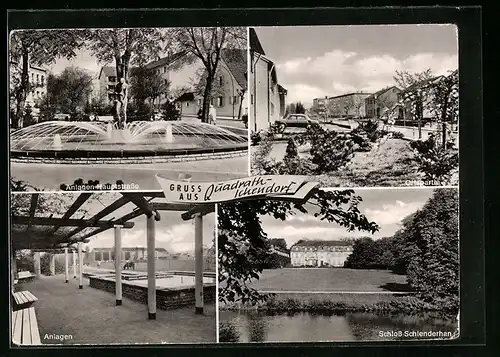 AK Quadrath-Ichendorf, Hauptstrasse mit Brunnen, Schloss Schlenderhan, Grünanlagen