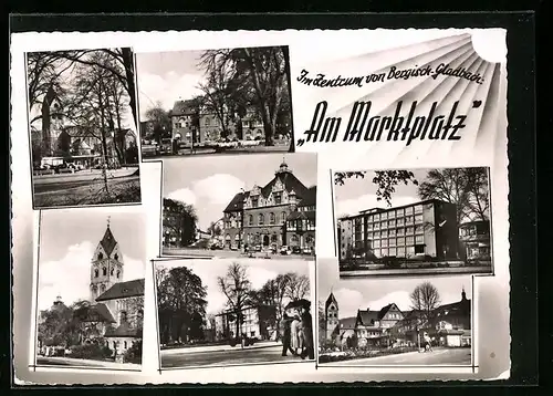 AK Bergisch Gladbach, Ortsansicht mit Kirche, Marktplatz