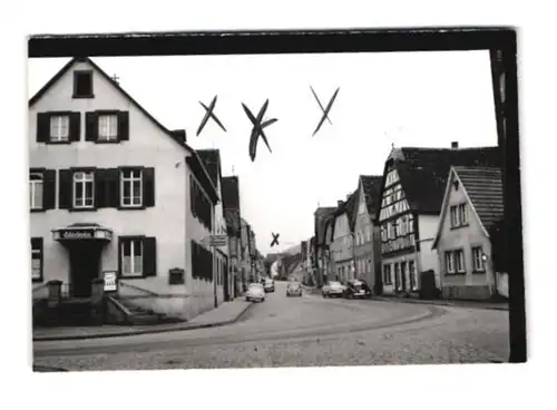 15 Fotografien Ansicht Bürgstadt a. Main, Post mit VW-Käfer, Strassenpartie an der Reifeisenbank, Gasthaus zur Krone