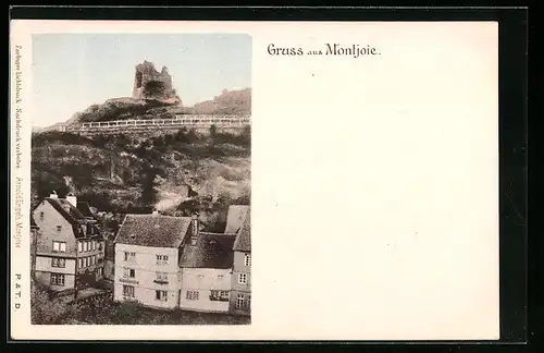 AK Montjoie, Ortspartie mit Ruine