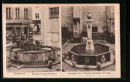 AK Ansbach, Markgraf Georg Brunnen und Markgraf Karl Wilhelm Friedrich Brunnen