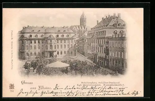 AK Mainz, Schillerplatz, Schiller-Denkmal