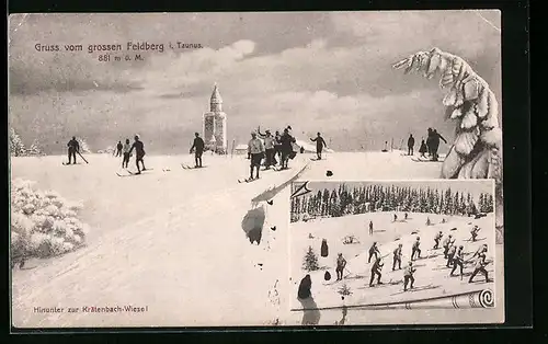 AK Feldberg i. Taunus, grosser Feldberg mit Skifahrern