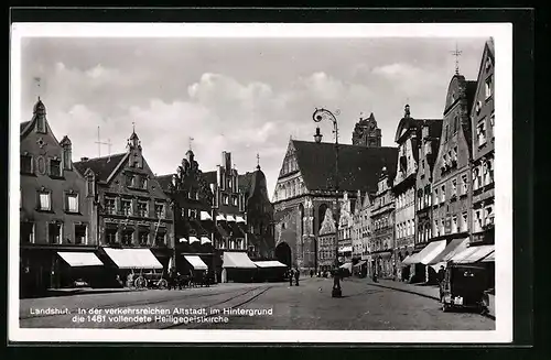 AK Landshut, Altstadt mit Heiligegeistkirche im Hintergrund