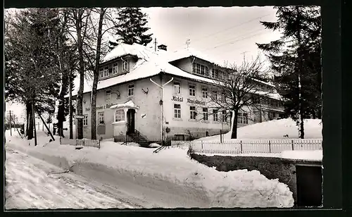 AK Herrischwand über Säckingen, Hotel, Waldheim` an verschneiter Strasse