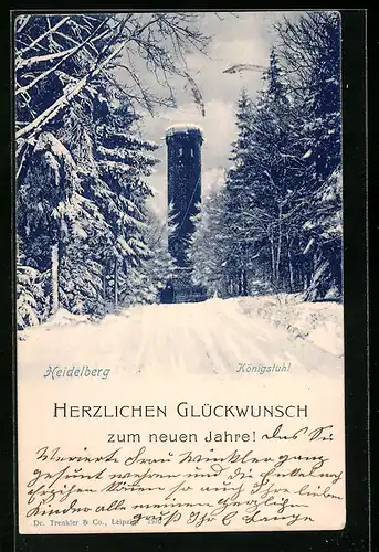 AK Heidelberg, Turm auf dem Königstuhl im Winter