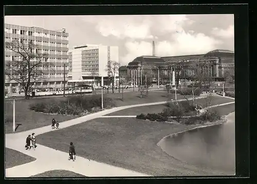 AK Dresden, Hauptbahnhof und Hotel Stadt Leipzig