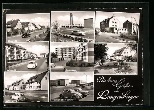 AK Langenhagen, Harzweg, St. Pauluskirche, Friedrich-Ebert-Schule