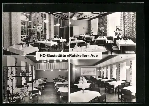AK Aue, HO-Gaststätte Ratskeller und Cafe, Innenansichten