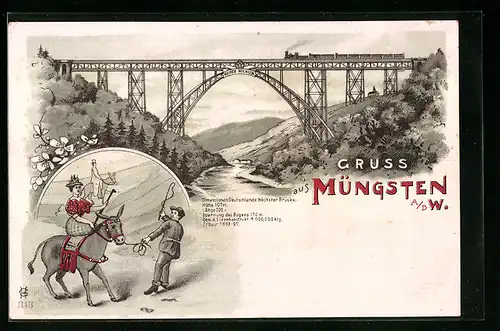 Lithographie Müngsten a. d. W., Kaiser Wilhelm-Brücke