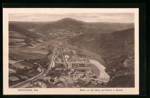 AK Nideggen /Eifel, Blick von der Burg auf Brück und Rurtal