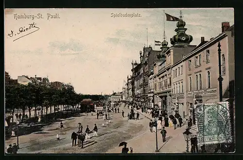 AK Hamburg-St. Pauli, belebter Spielbudenplatz