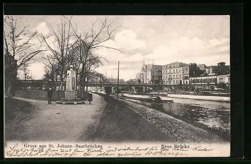 AK St. Johann-Saarbrücken, Partie mit Fluss an der neuen Brücke