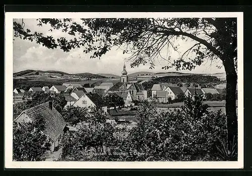 AK Waldhausen b. Buchen, Ortsansicht mit Umland und Kirche